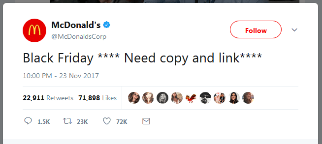 McDonalds Black Friday Tweet, social media marketing digital marketing marketing agency online marketing brand marketing digital marketing #AIMSocial AIM Social Media Marketing aimsmmarketing.com